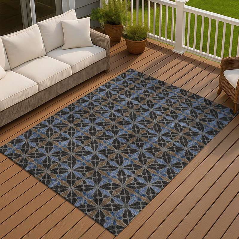 Machine Washable Indoor/Outdoor Chantille ACN2469 Geometric Rug, 5' x 7'6", Black