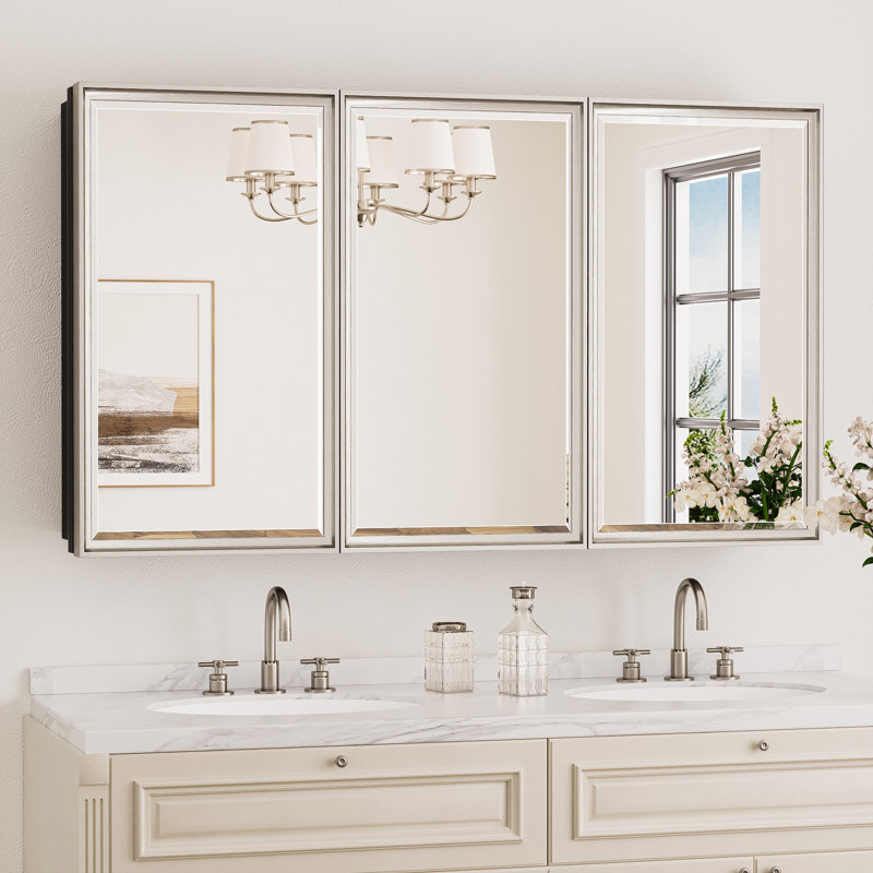 Armoire à pharmacie avec miroir et 3 tablettes Chouchanik, H 30 po x l 48 po x P 5,2 po, Nickel