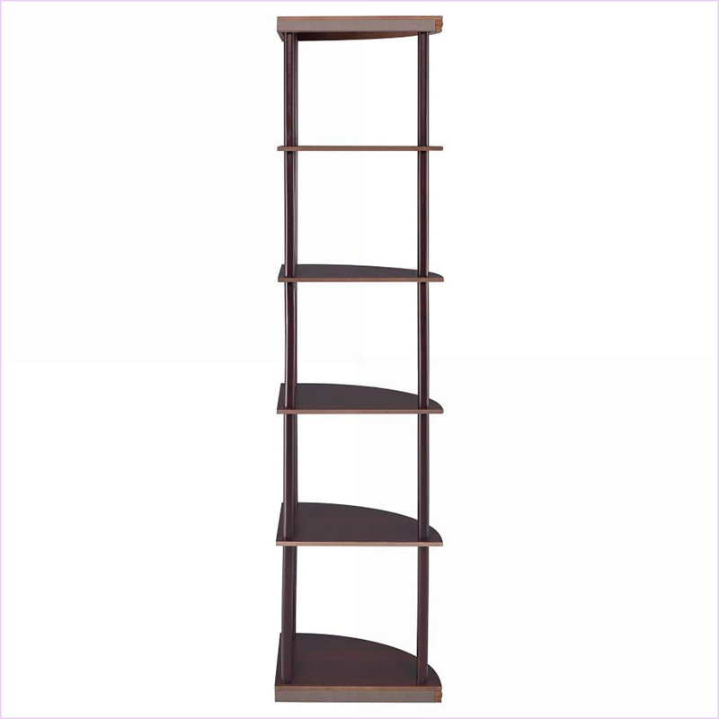 Corner Bookcase, Transitional 5-Shelf Engineered Wood Walnut Brown | Cappuccino | Office