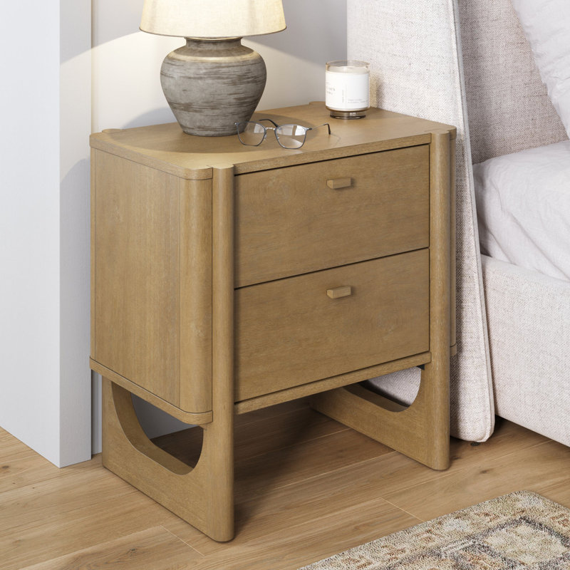 Table de chevet 2 tiroirs, Marron clair, Individuel