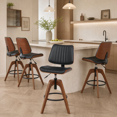 Adjustable Height Swivel Bar Stools With Back, Modern Faux Leather Counter Stools For Kitchen Island