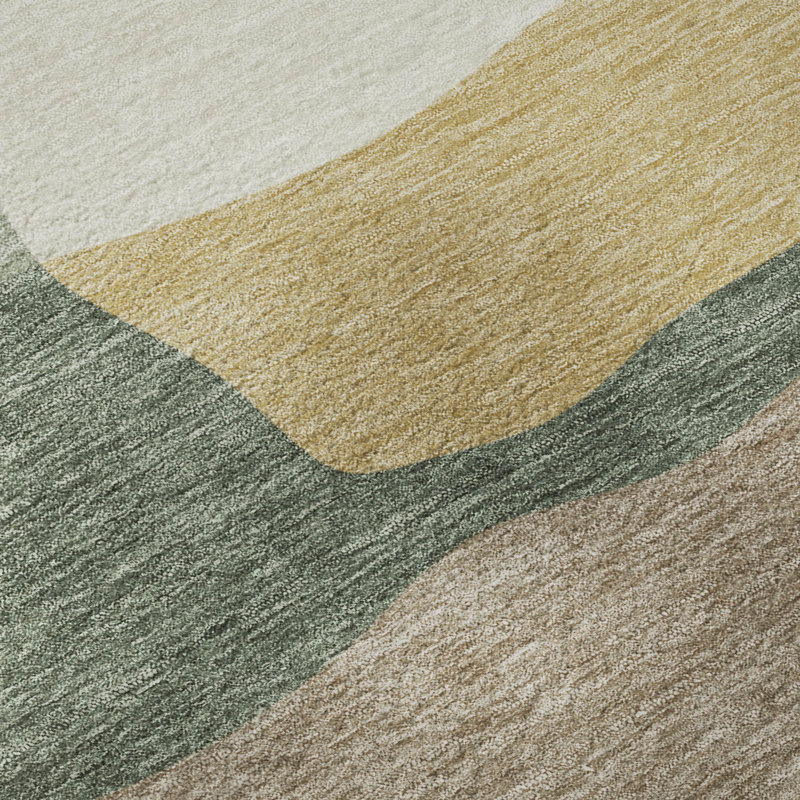 Premium Machine Washable Mayfield AMF2400 Geometric Rug, Basil, 5' x 7'6"