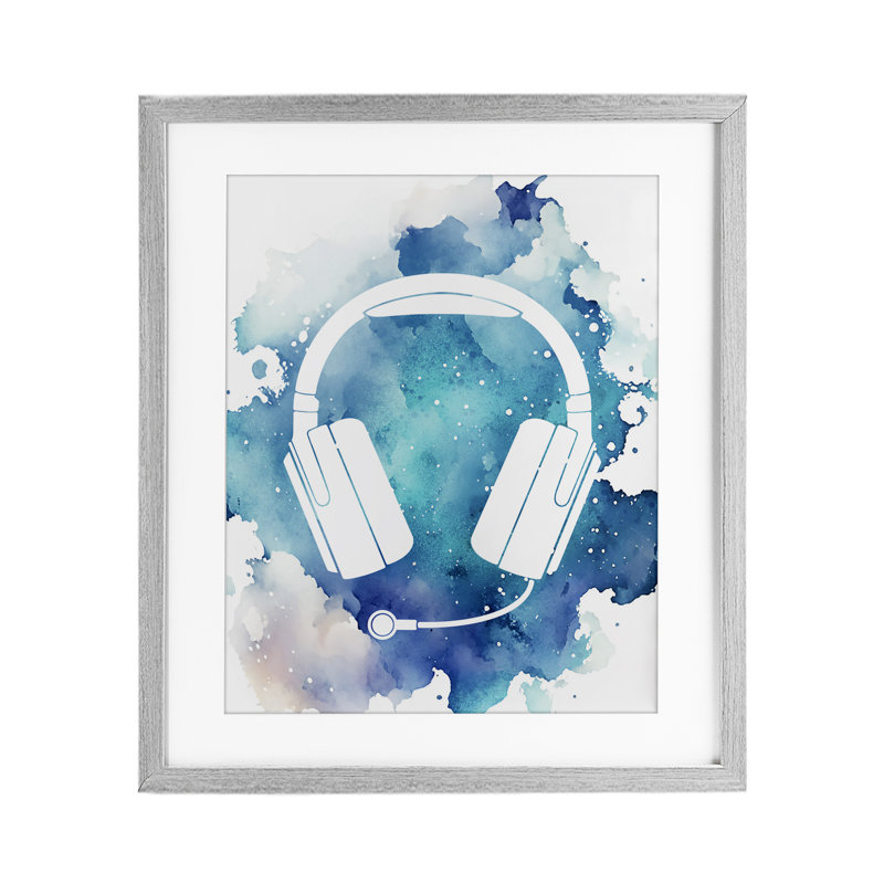Imprimé d'éclaboussures de casque bleu sous verre, conception de Marcus Prime, H 21 po x l 17 po, Cadre de ferme gris