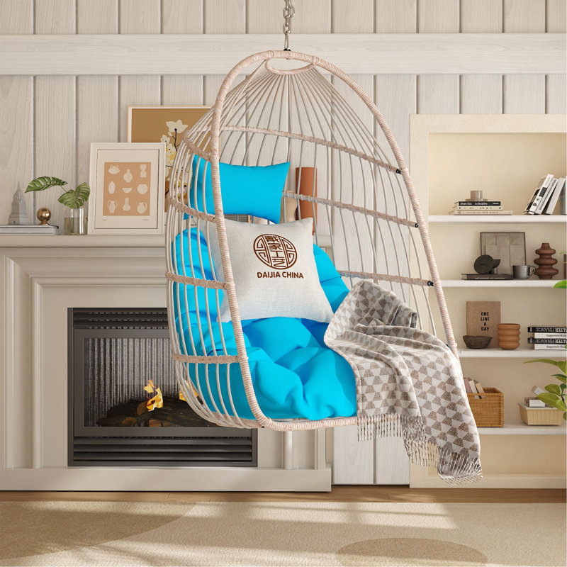 Chaise suspendue en PE pour l'extérieur, Bleu / Beige