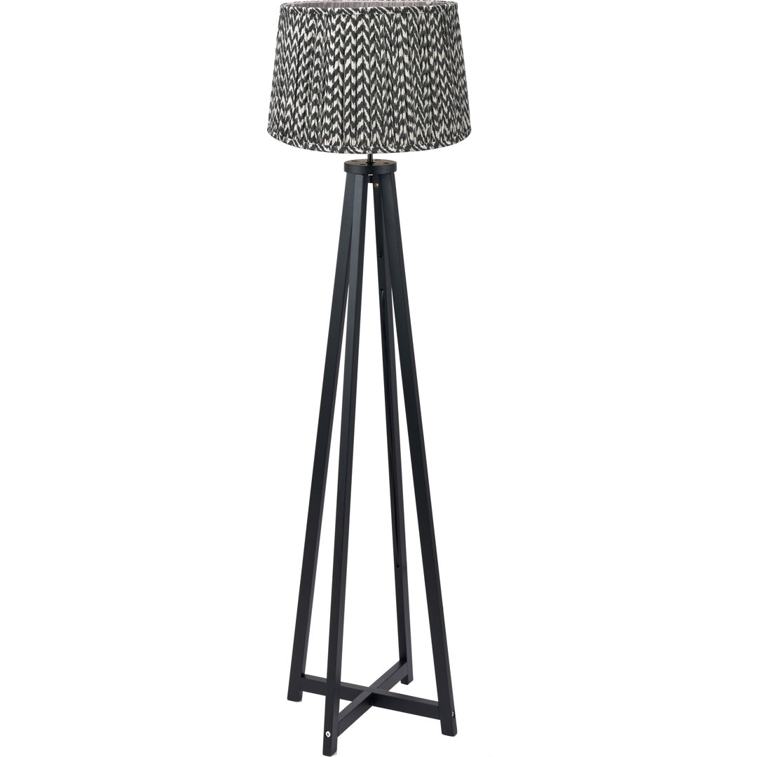 Whitby Matt Black Wood Tapered 4 Post Floor Lamp Base with Vienna 45cm Black Chevron Mushroom Pleat Lampshade