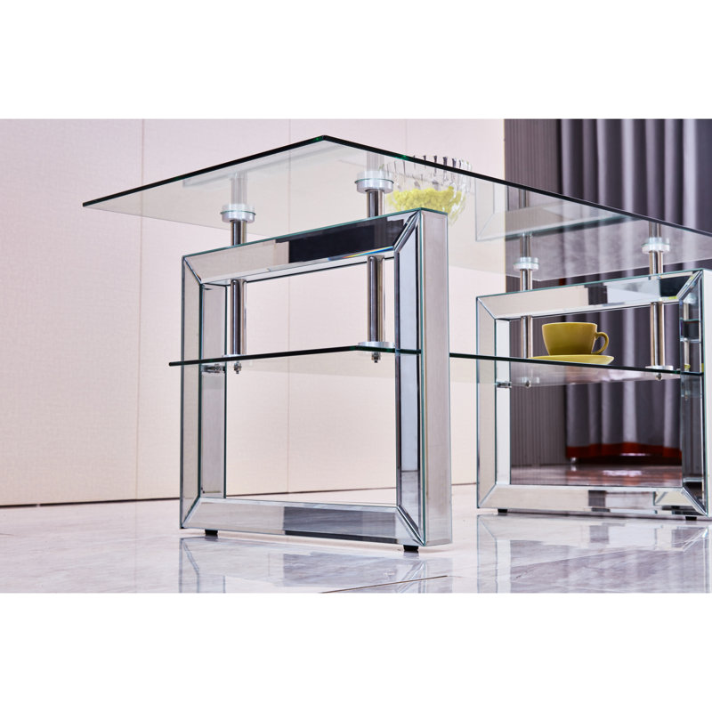 Bureau à pieds en métal avec finition brillante - Solution de rangement élégante pour la table basse en verre trempé