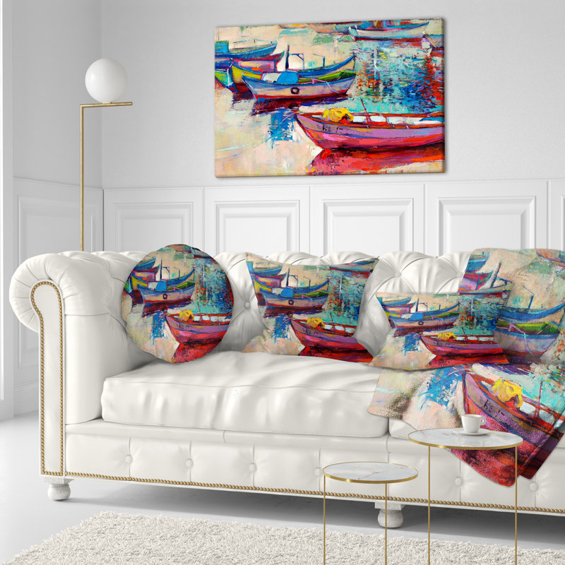 Coussin décoratif bord de mer, décor marin paysage marin - bateaux et océan, 12 po x 20 po, Forme rectangulaire