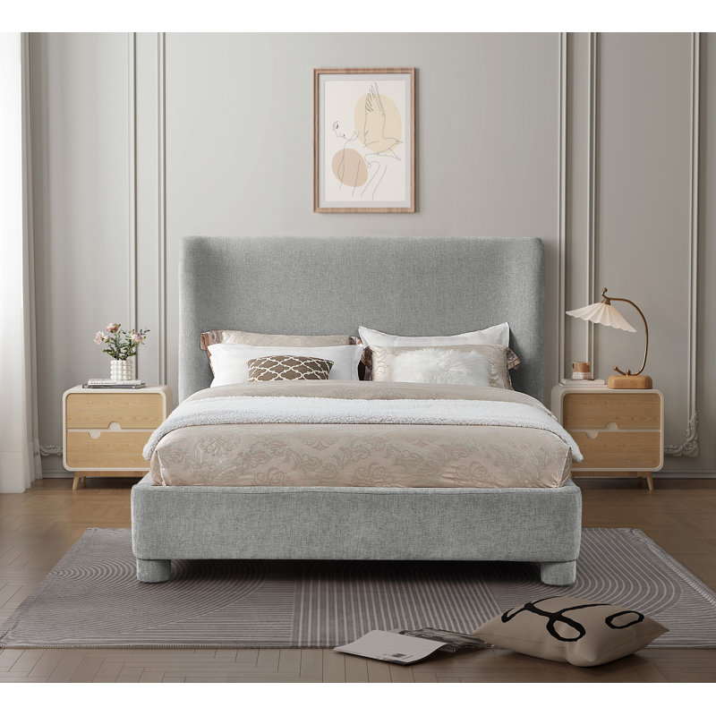 Hridhaan Upholstered Unfinished Wingback Bed, Full/Double, Grey Chenille Fabric