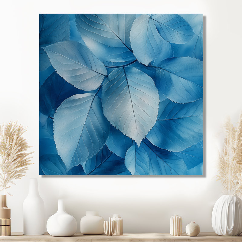 Minimalisme azur feuilles harmonie I - feuilles, art mural, Toile tendue, Ne s’applique pas, H 16 po x l 16 po