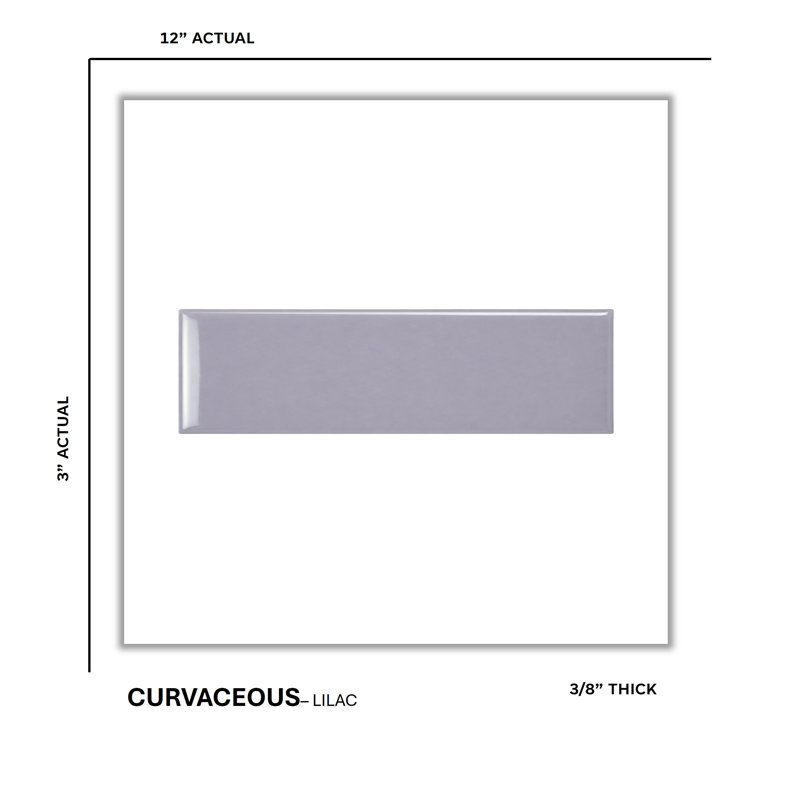 Curvaceous 3" x 12" Ceramic Wall Tile, Lilac