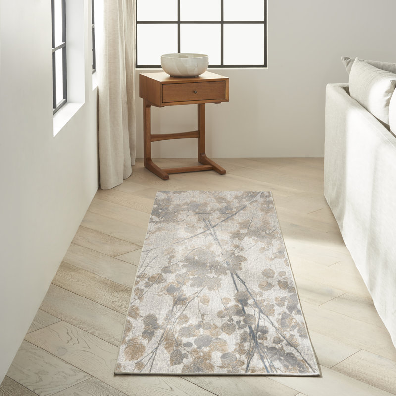 Abstract Machine Woven Grey Multicolour Area Rug, Runner 69 x 221cm