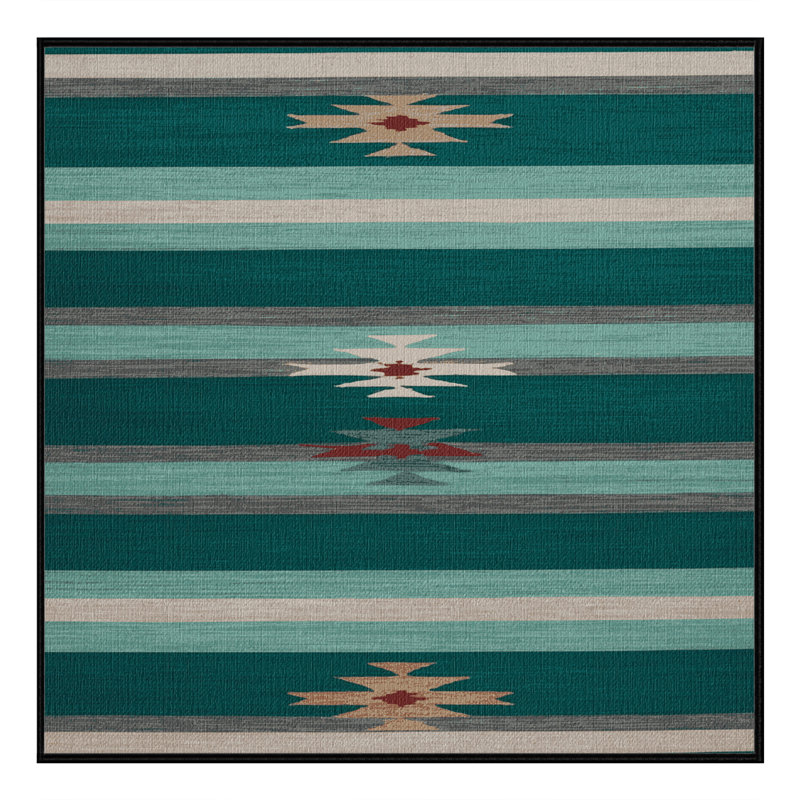 Washable Emerald Light Gray Striped Area Rug, Square 3'