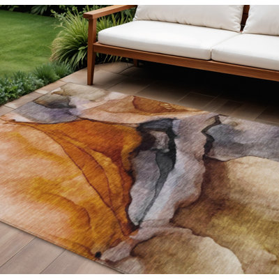 10' X 14' Rust And Grey Abstract Washable Indoor Outdoor Area Rug