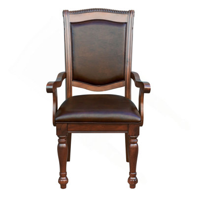 Traditional Style Dining Armchairs Set Of 2Pc Upholstered Seat Brown Cherry Finish Wooden Furniture