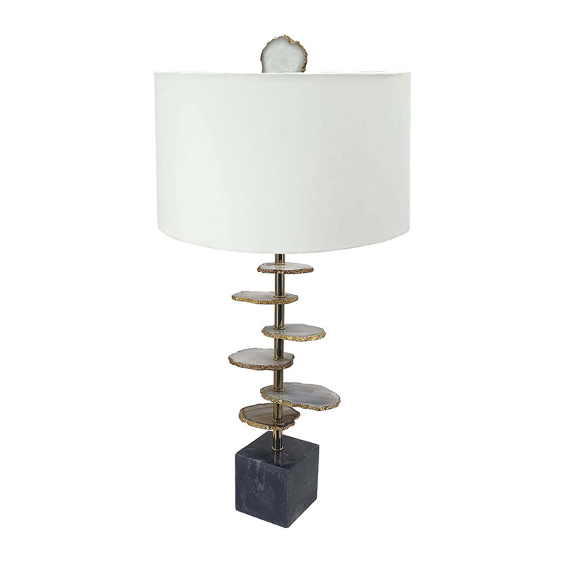 Lampe de table fendue en agate fumée D14 x 29,5 po avec base en marbre