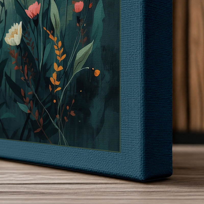 Wildflower Study Botanical - Wrapped Canvas, 30x20 - 76.2 x 50.8 cm, Teal Border