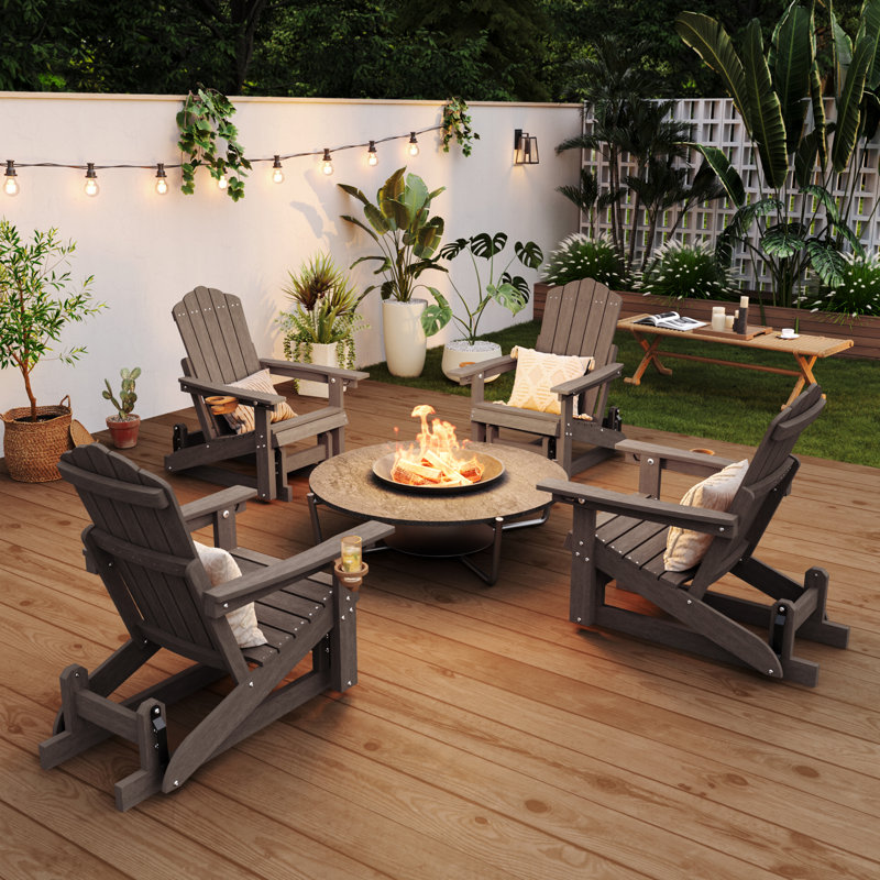 Ensemble de 4 chaises à bascule Adirondack en PEHD, réglables en 3 positions, résistantes aux intempéries, pour terrasse, patio et jardin.