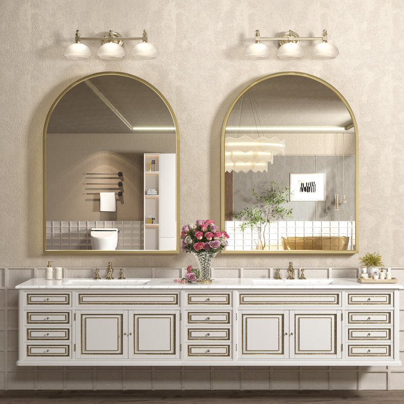 Amara Tempered Glass and Aluminum Alloy Framed French Cleat Mounted Wall Mirror with 5-Year Warranty, 42" x 32", Brushed Gold
