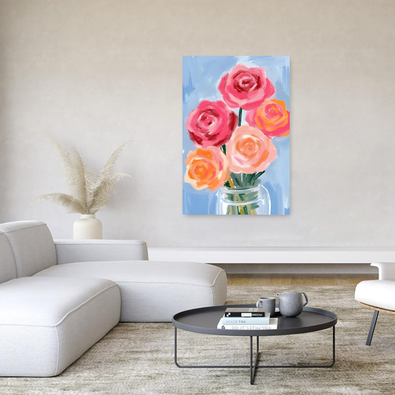 «Vibrant Pink Roses», art abstrait coloré et coloré, 60" H x 40" W