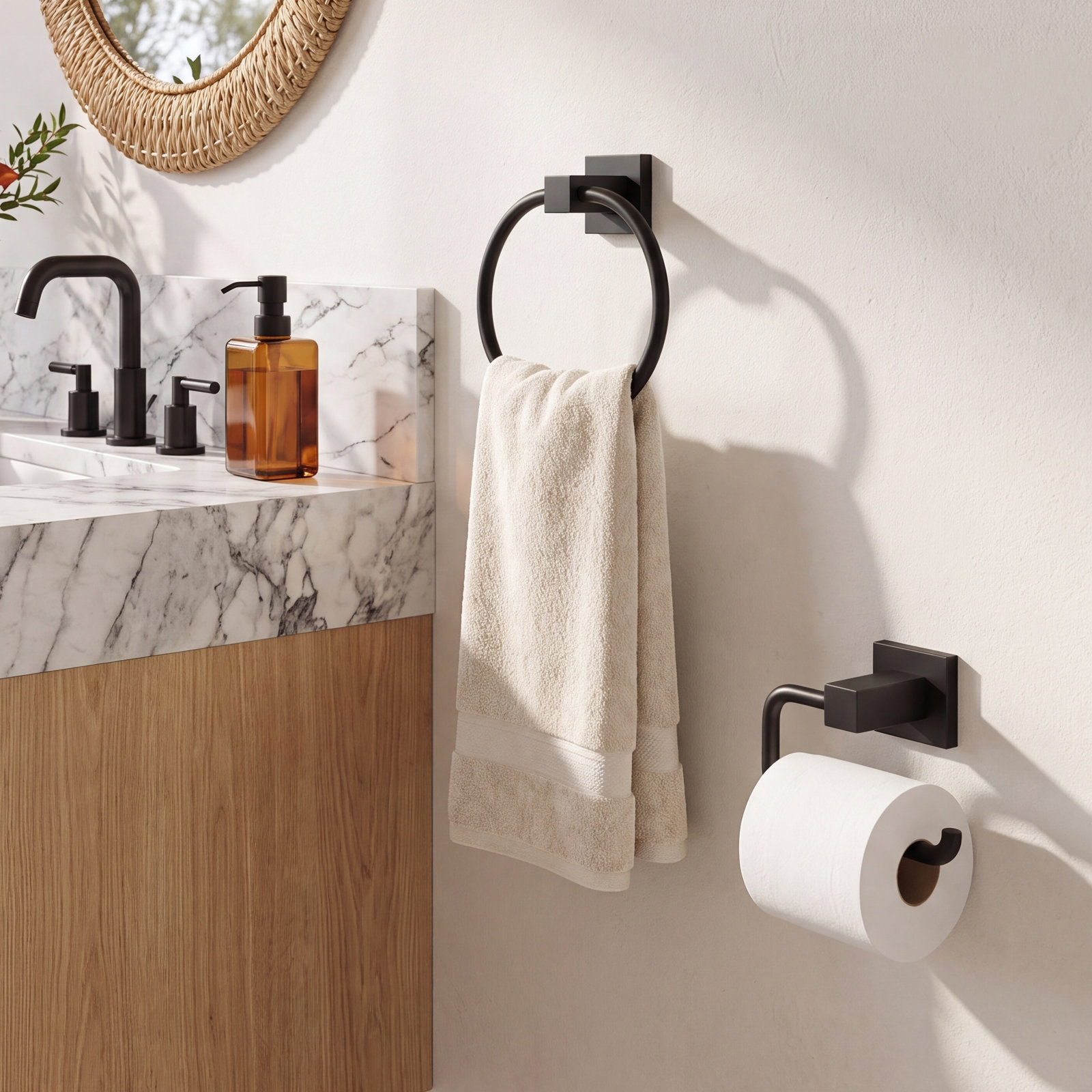 Cube 2-Piece Bathroom Hardware Set, Matte Black