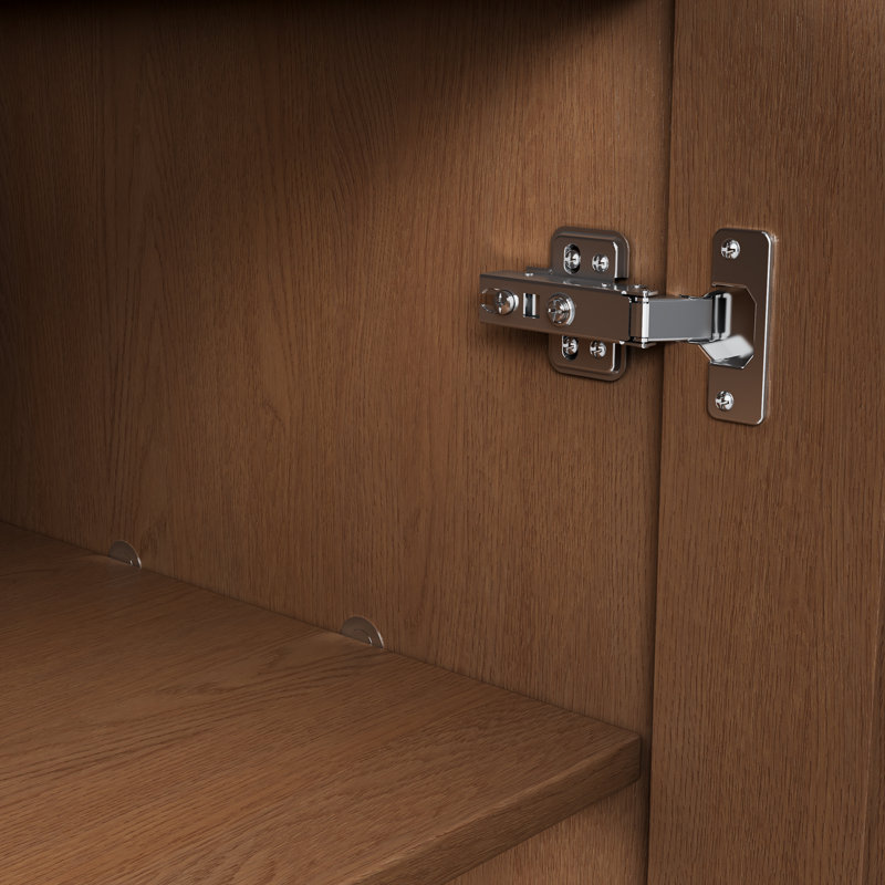Armoire d'appoint en bois massif avec portes en rotin Caleb, Noyer, H 36 po x l 31 po x P 16 po