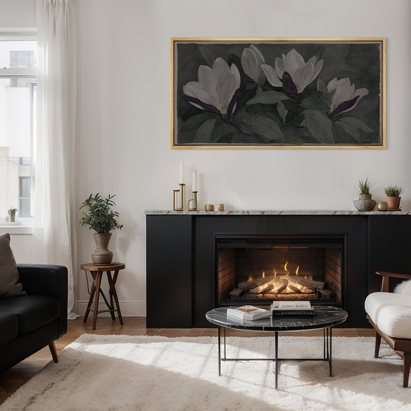 Art de botanique foncé avec des feuilles vert foncé - impression sur toile encadrée de la chambre principale, Naturel