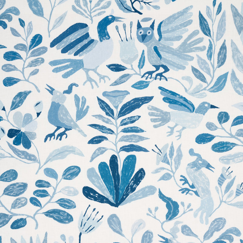 Schumacher x Abel Macias Canopy Fabric, Blue/White