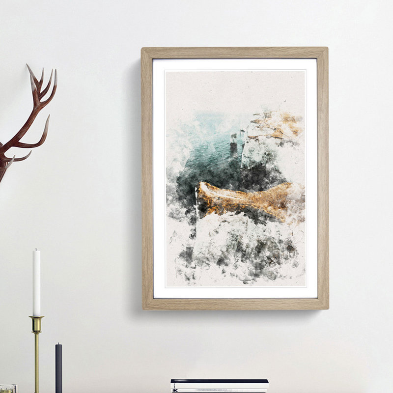 Old Harry Rocks in Dorset - Picture Frame Painting Print, 63cm H x 45cm W x 2cm D, Oak Framed