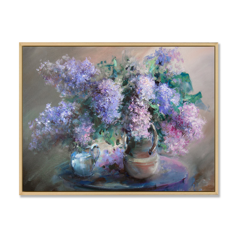 Nature morte avec des lilas - œuvre d'art traditionnelle sur toile, H 16 po x l 32 po x P 1 po