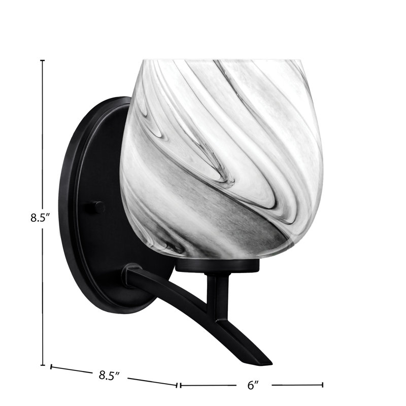 Kurve Uplight Wall Sconce With 6" Onyx Swirl Glass, Matte Black
