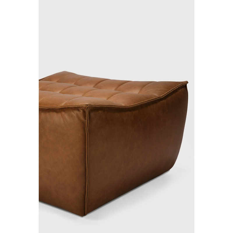 N701 Square Leather Ottoman, Old Saddle