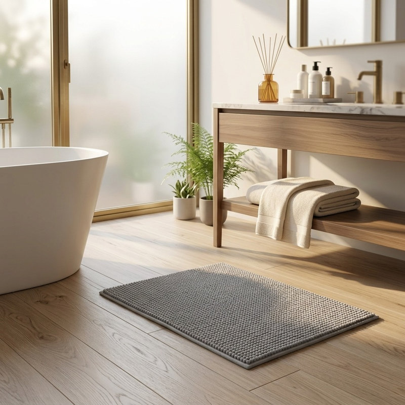Chenille Bath Mat, Gray