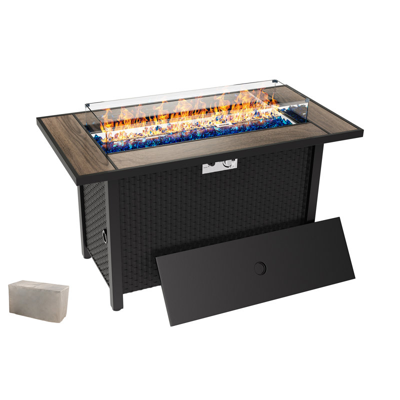  Table de foyer d'extérieur au propane 45 po 45 000 BTU avec couvercle, Noyer / noir