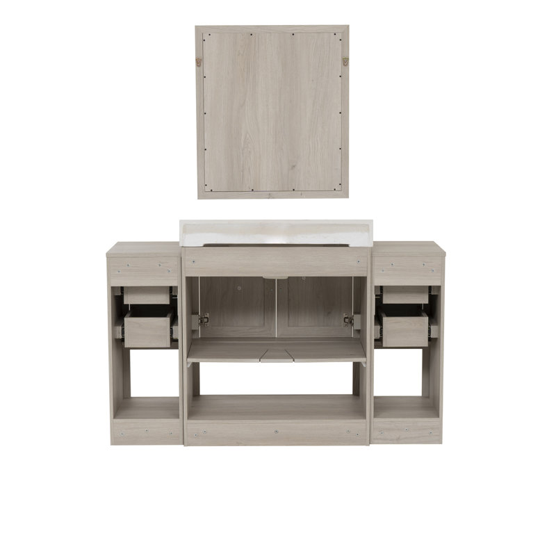 Stovall 54 Inch Single Vanity with Integrated Top and Sink with Mirror, Sandstone