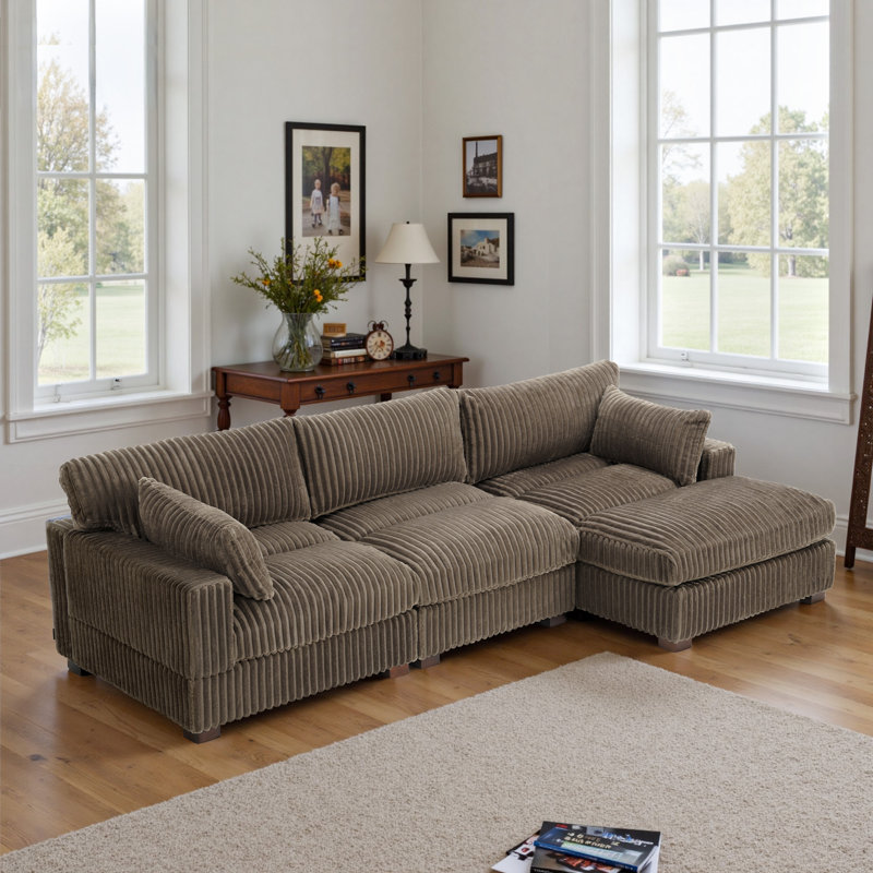 Canapé modulaire réversible 3 pièces rembourré en flanelle de fourrure de lapin brun clair avec canapé modulaire 3 pièces