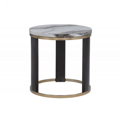 24" Round Icelandic Ivory Faux Marble End Table, Living Room Sofa Side Table