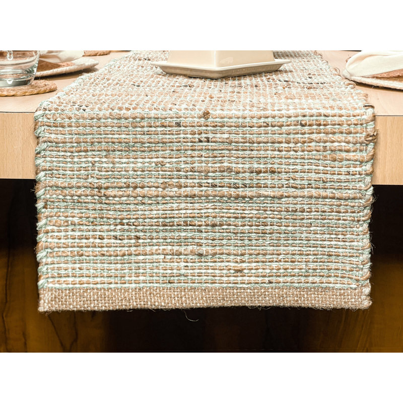 Pearsall Gingham Table Runner, 72" x 13", Natural/Green