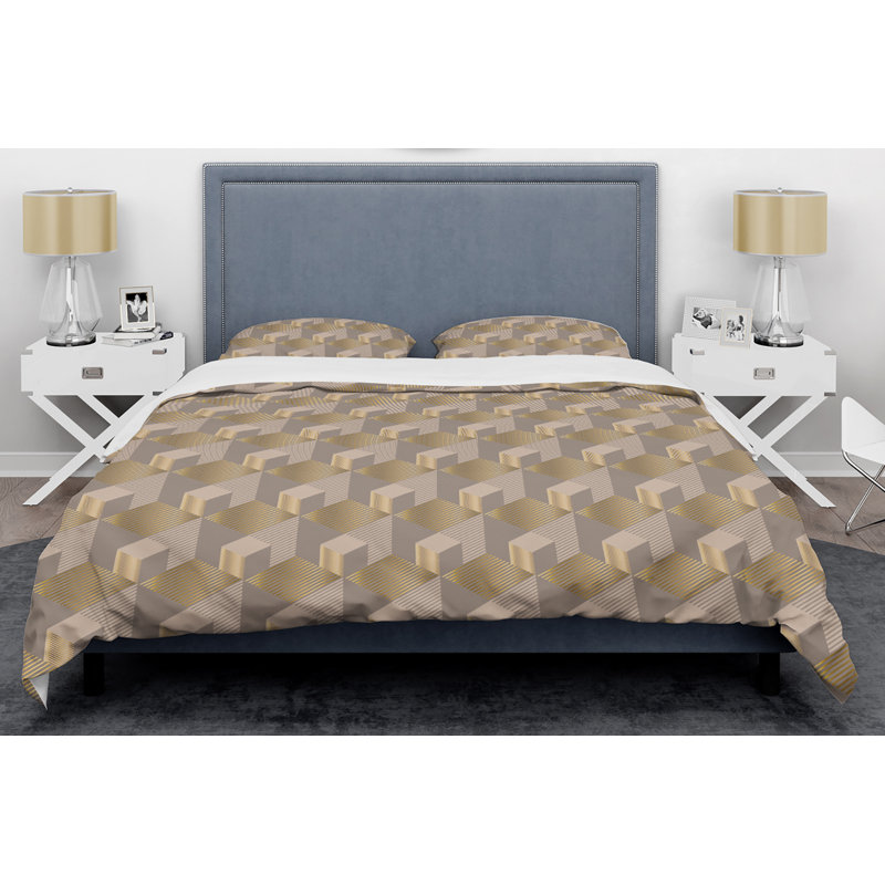 Ensemble de housse de couette retro-century retro square, Housse de couette double / grand et 2 taies décor