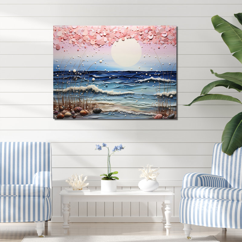 Beach Tranquil Tide Pointillism II - Nautique et plage, impressions sur toile, H 16 po x l 32 po, Toile tendue