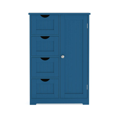 Wooden 4 Drawer Free Standing Bathroom Floor Cabinet Storage Cupboard Adjustable Blue