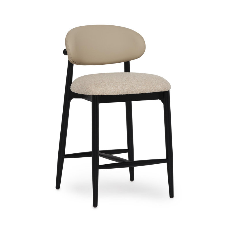 Liam Upholstered Stool with Solid Wood Frame, Baja Seed Seat/Matte Black Frame