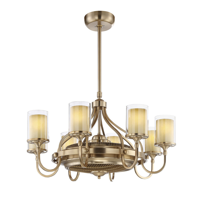Sennett 35" 8-Light Fandelier with Remote Control, Burnished Russet and Brushed Gold