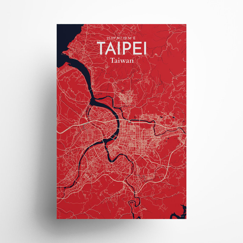 Taipei City Map in Nautical 1 Piece Wall Art, 36cm H x 24cm W x 0.05cm D