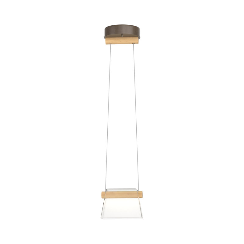 Luminaire suspendu 1 lumière DEL Cowbell, Bronze, Verre transparent
