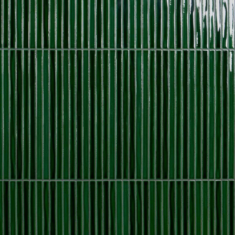 Kanbina 5x18 Brick Glossy Ceramic Mosaic Tile, Jungle Green