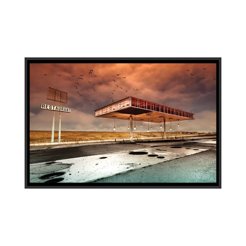 «Gaz Bar Blues», impression sur toile, H 18 po x l 26 po x P 1,5 po, Toile avec cadre noir, Pas de tapis