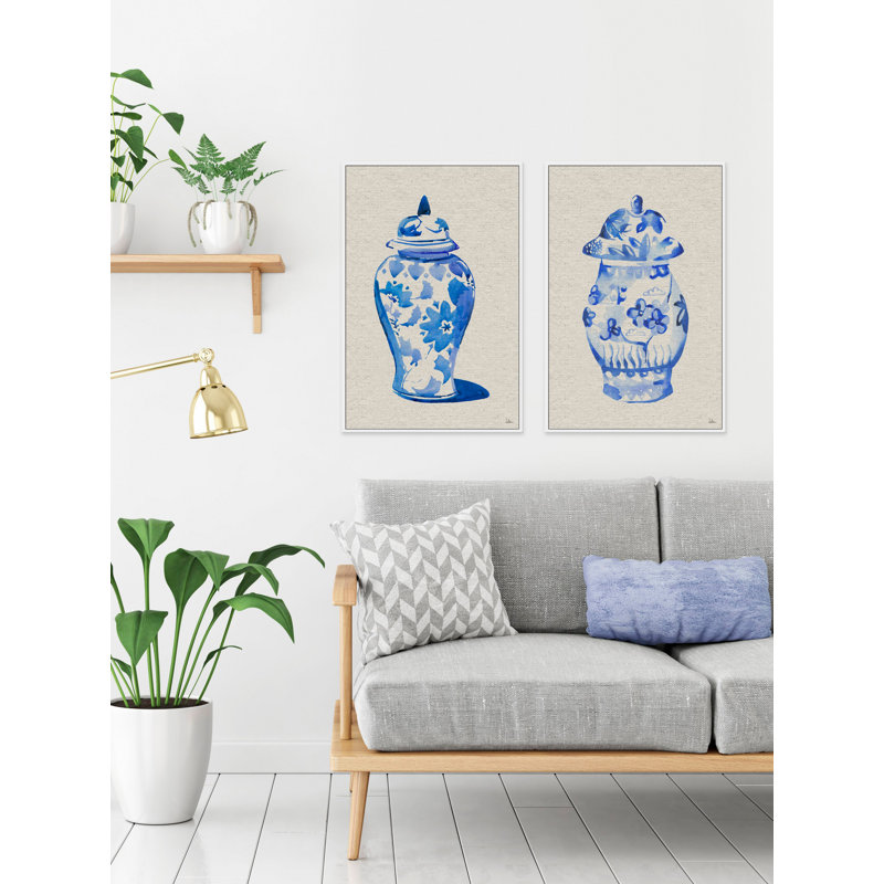 «Chinese Vases V Diptych» par Julia Posokhova - ensemble de 2 reproductions sur toile flottantes