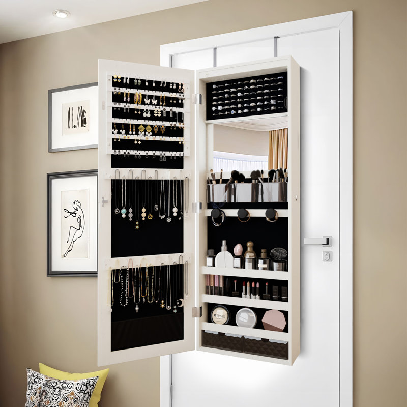14.5'' Wide Wall Jewelry Armoire With Mirror & Led Light, White