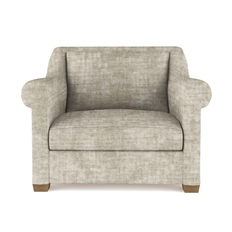 Chaise avec accoudoirs roulés Thompson, H 32 po x l 43 po x P 46 po, Velours écrasé huître, Patiné