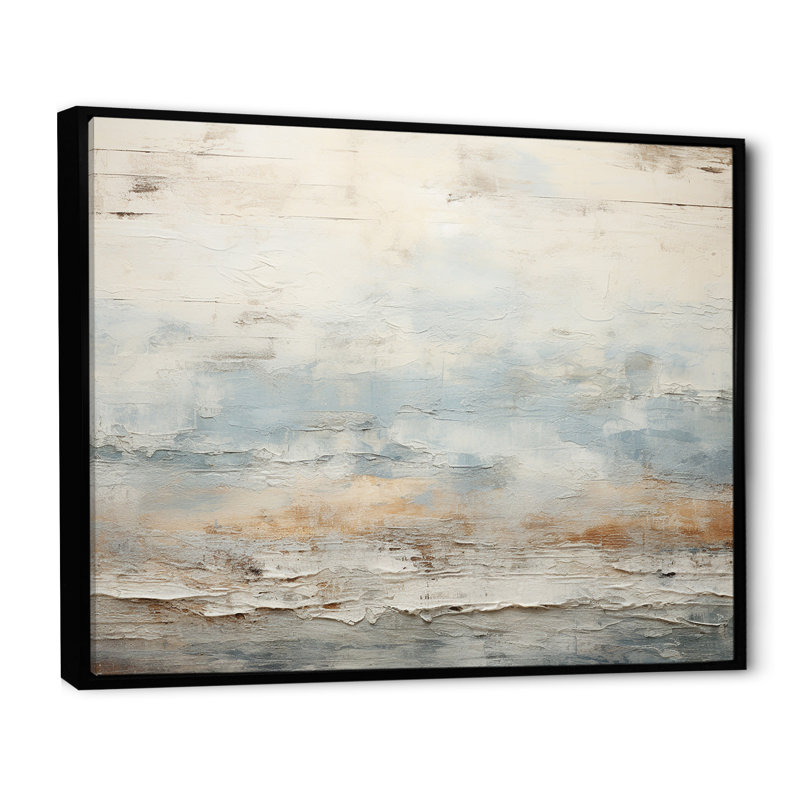 Beige Blue Ocean Storm - Abstract Shapes Canvas Prints, Black Floater Framed, 34" H x 44" W x 1.5" D